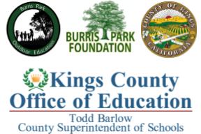 Logos for Burris Park Outdoor Education Program, Burris Park Foundation, County of Kings, and Kings County Office of Educatio
